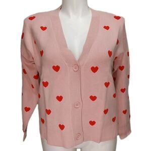 *NWT* Women's Abbott Elementary M Light Pink Long Sleeve Heart Cardigan #L5